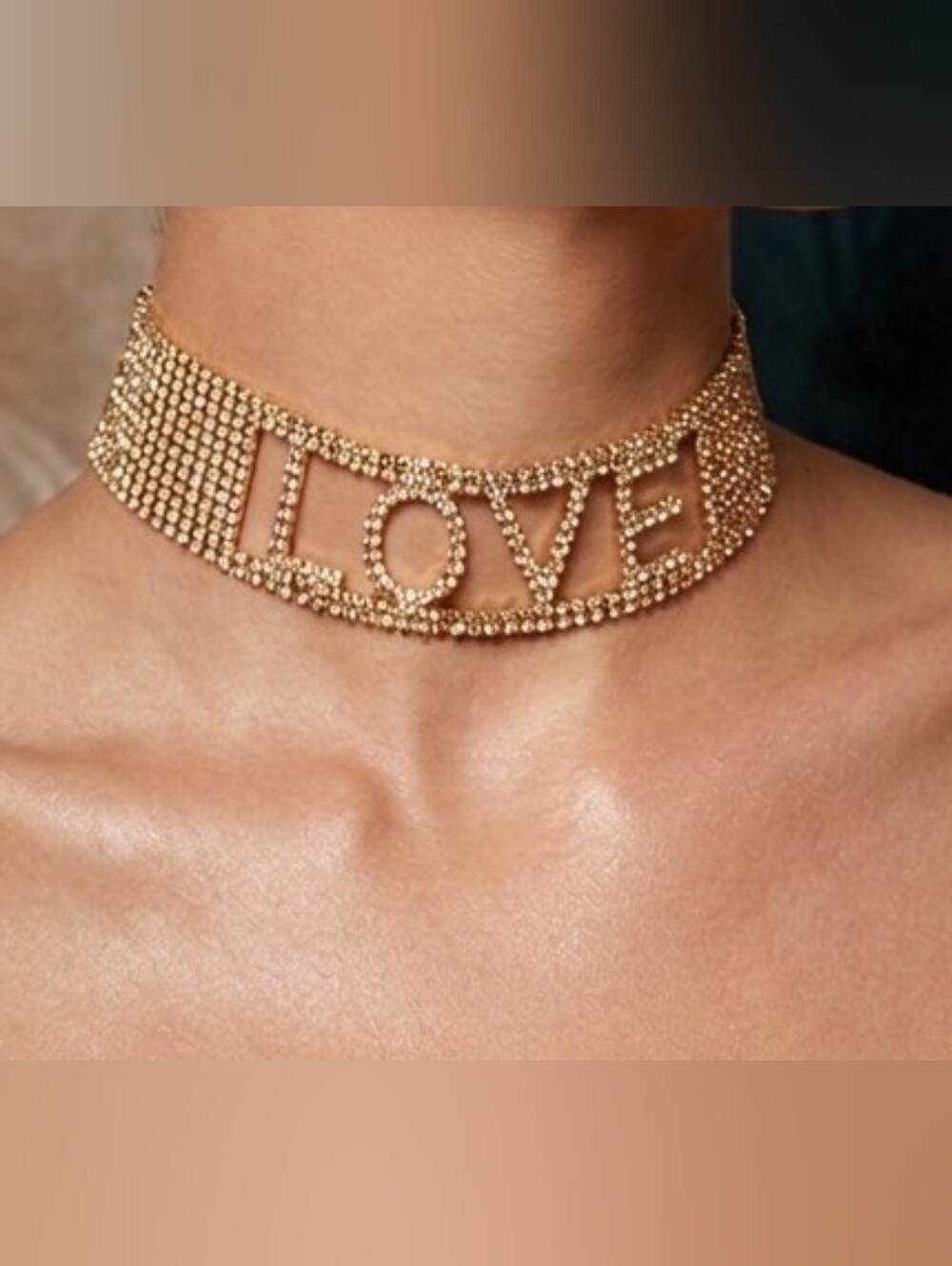 Crystal Avenue Women's " Love" Embellished Rhinestone Gold-Tone Choker Necklace